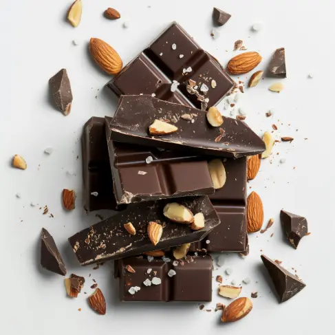 A pile of chocolate with nuts on top of it