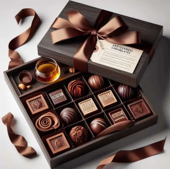 Luxury assorted chocolate box in a brown gift tray